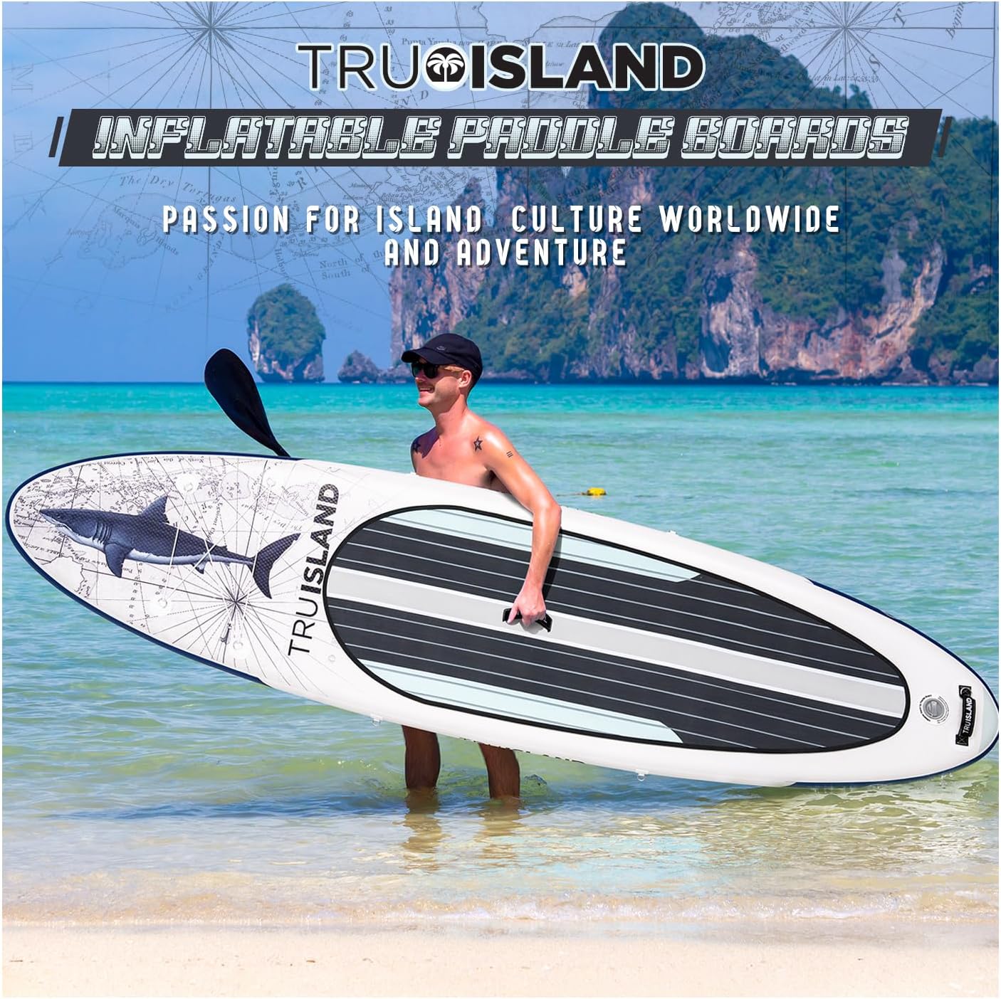 Tru Island Inflatable Paddleboard Set Great White Shark