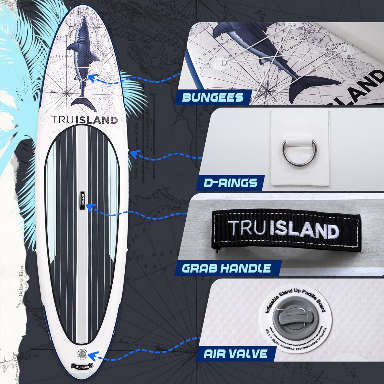 Tru Island Inflatable Paddleboard Set Great White Shark