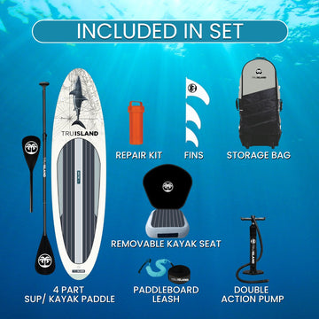 Tru Island Inflatable Paddleboard Set Great White Shark
