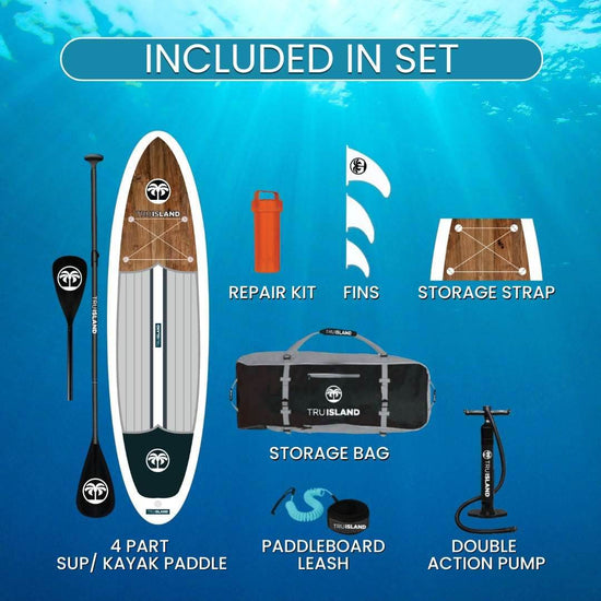 Inflatable Paddleboard 15ft Family Board Wood Grain Compass - TRU ISLAND